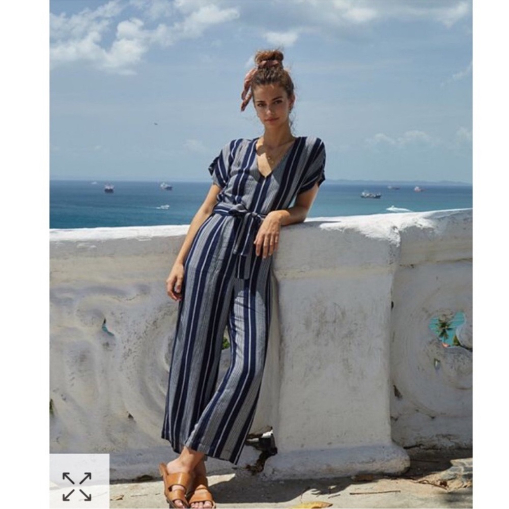 Rails Angela linen-blend jumpsuit in the Mediterranean stripe pattern